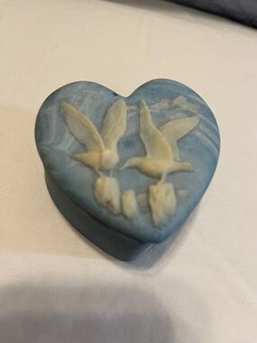 Soap Stone Heart shaped Seagulls Trinket Box